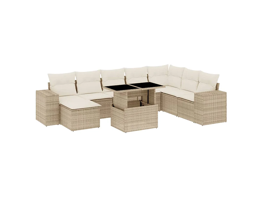 9-delige Loungeset met kussens poly rattan beige