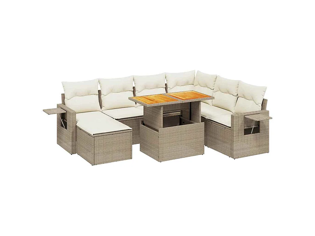 8-delige Loungeset met kussens poly rattan beige