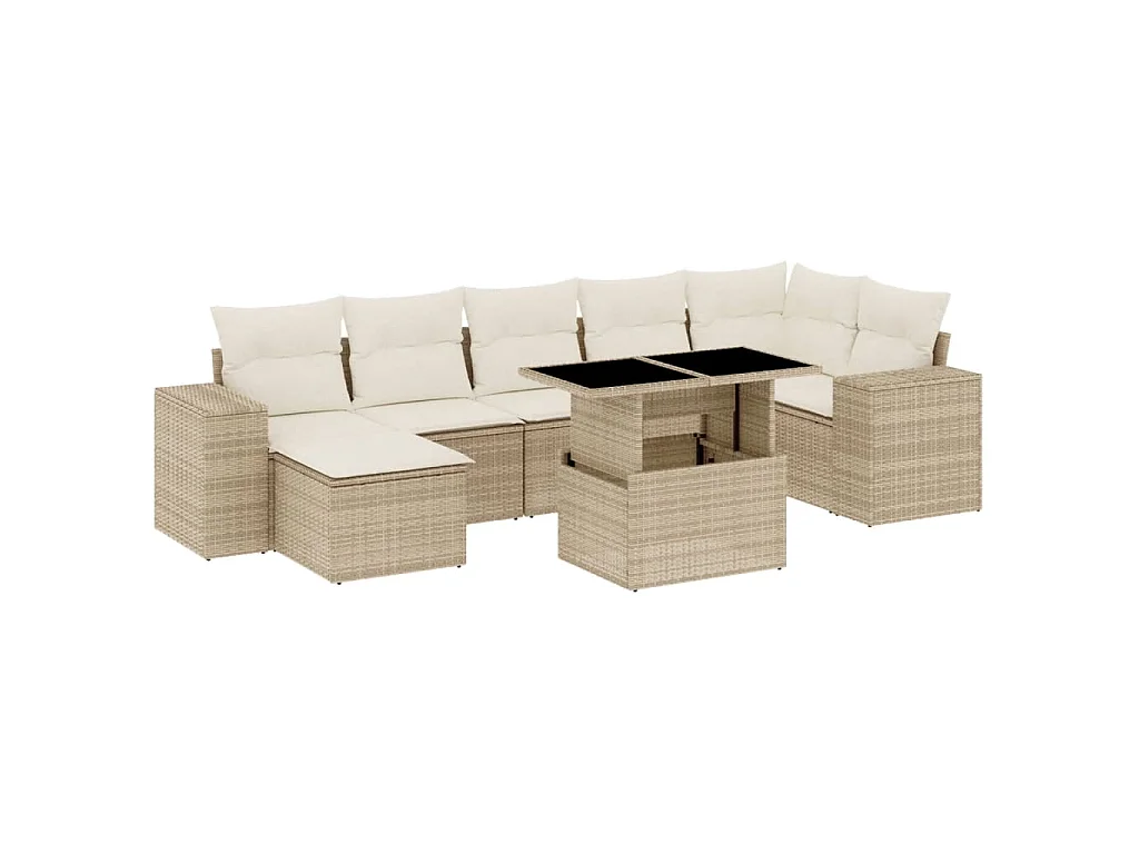 8-delige Loungeset met kussens poly rattan beige
