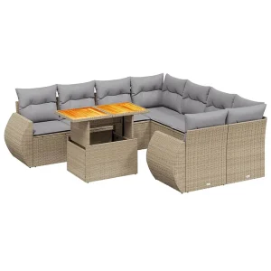 9-delige Loungeset met kussens poly rattan beige 9-delige Loungeset met kussens poly rattan beige