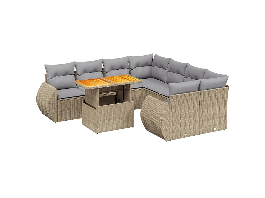 9-delige Loungeset met kussens poly rattan beige
