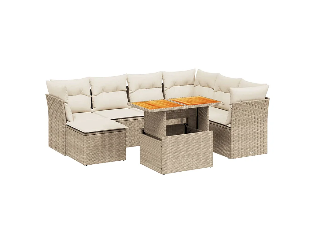 8-delige Loungeset met kussens poly rattan beige