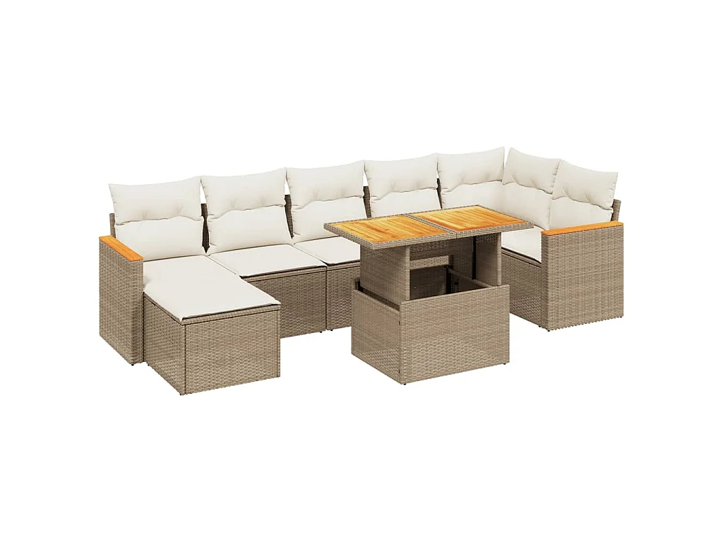 8-delige Loungeset met kussens poly rattan beige