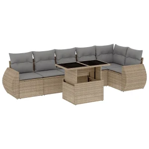 7-delige Loungeset met kussens poly rattan beige 7-delige Loungeset met kussens poly rattan beige