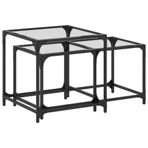 2-delige Tafeltjesset met transparant glazen blad staal 2-delige Tafeltjesset met transparant glazen blad staal