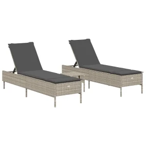 3-delige Ligbeddenset met kussens poly rattan lichtgrijs 3-delige Ligbeddenset met kussens poly rattan lichtgrijs