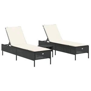 3-delige Ligbeddenset met kussens poly rattan zwart 3-delige Ligbeddenset met kussens poly rattan zwart