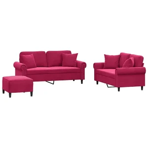 3-delige Loungeset met kussens fluweel wijnrood 3-delige Loungeset met kussens fluweel wijnrood