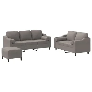 3-delige Loungeset met kussens stof taupe 3-delige Loungeset met kussens stof taupe