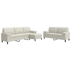 3-delige Loungeset met kussens en bolsters fluweel crèmekleurig