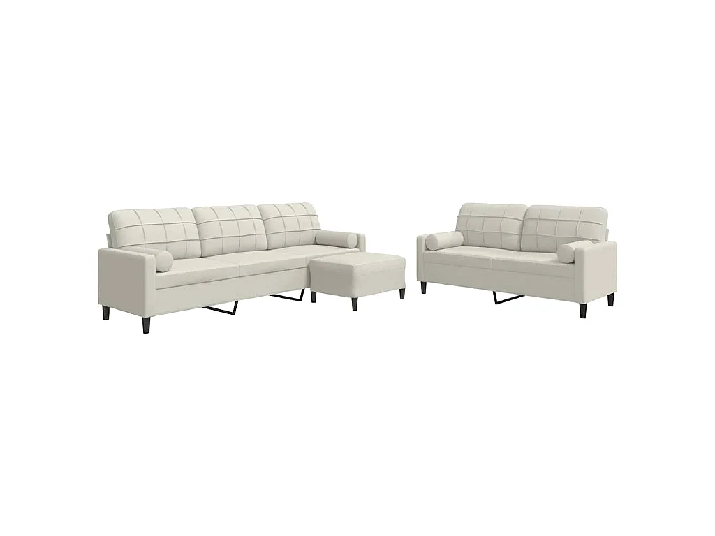 3-delige Loungeset met kussens en bolsters fluweel crèmekleurig