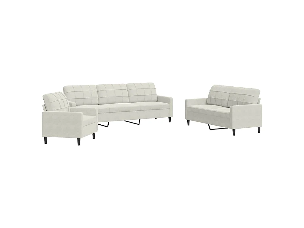 3-delige Loungeset met kussens fluweel crèmekleurig