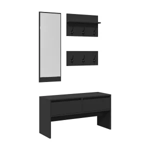 4-delige Garderobe set bewerkt hout zwart 4-delige Garderobe set bewerkt hout zwart