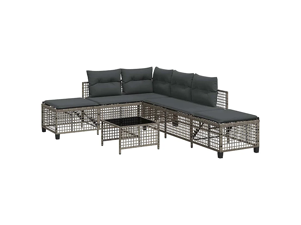 3-delige Loungeset met kussens poly rattan grijs