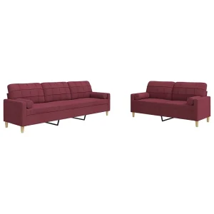 2-delige Loungeset met sierkussens stof wijnrood 2-delige Loungeset met sierkussens stof wijnrood