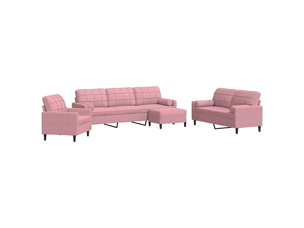 4-delige Loungeset met kussens en bolsters fluweel roze