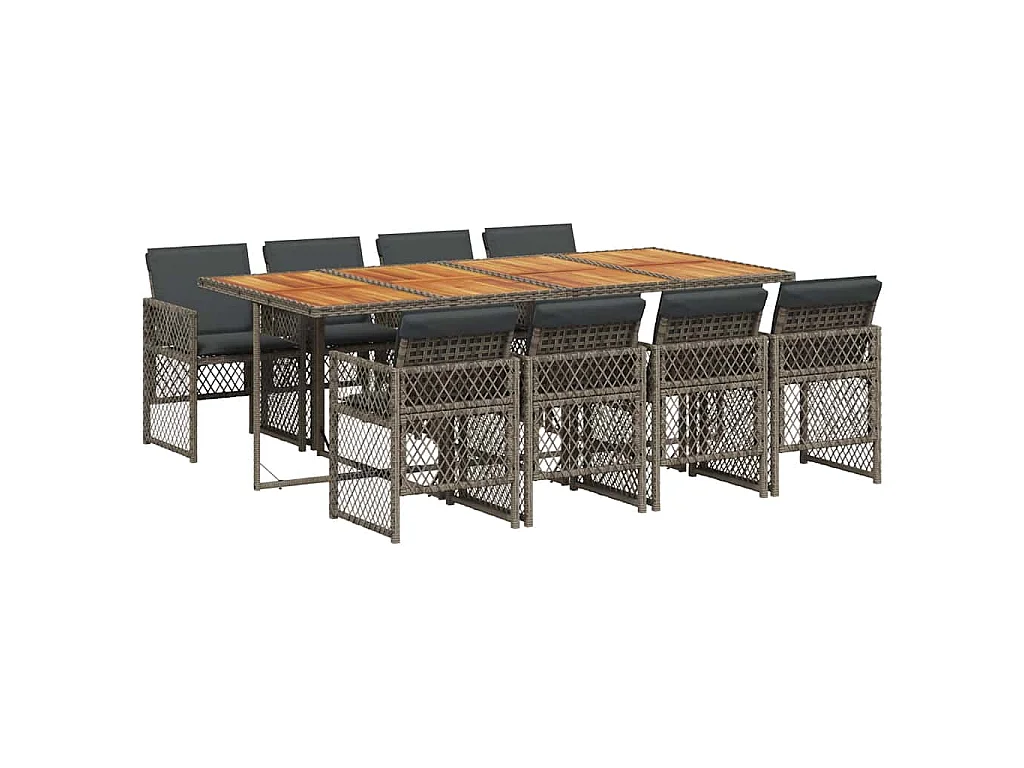 9-delige Tuinset met kussens poly rattan grijs
