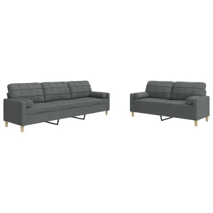 2-delige Loungeset met sierkussens stof donkergrijs 2-delige Loungeset met sierkussens stof donkergrijs