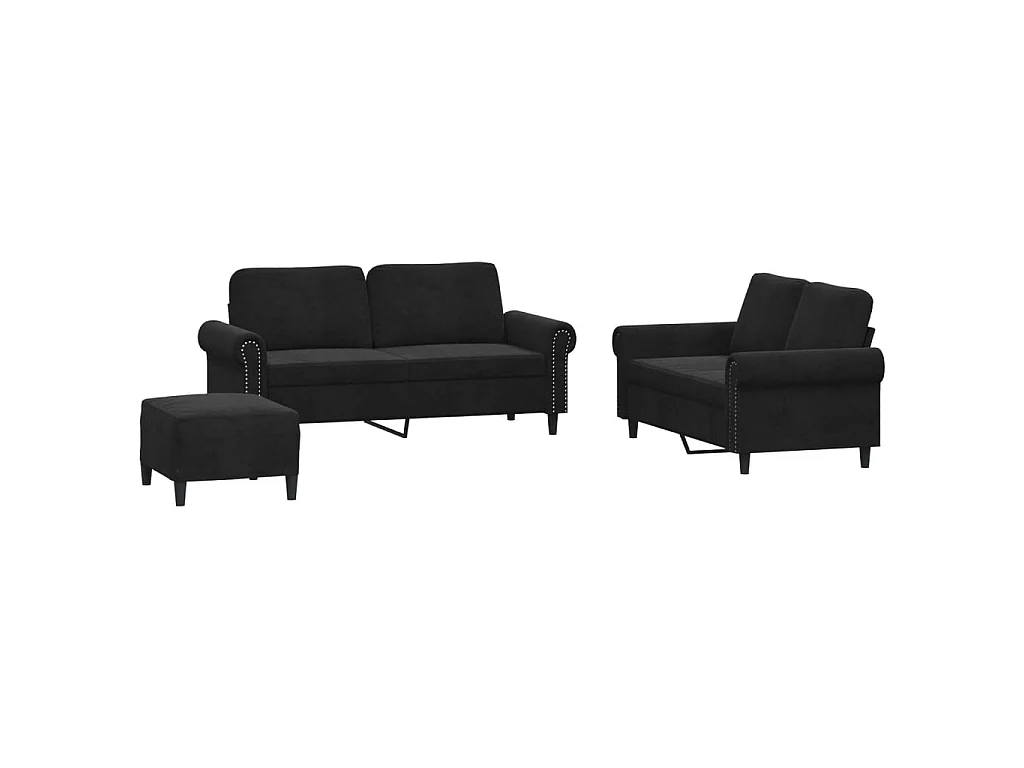 3-delige Loungeset met kussens fluweel zwart