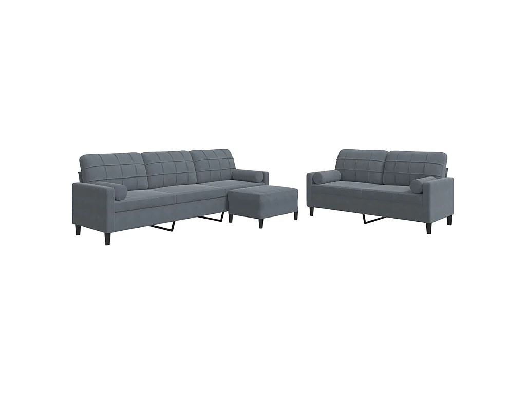 3-delige Loungeset met kussens en bolsters fluweel donkergrijs