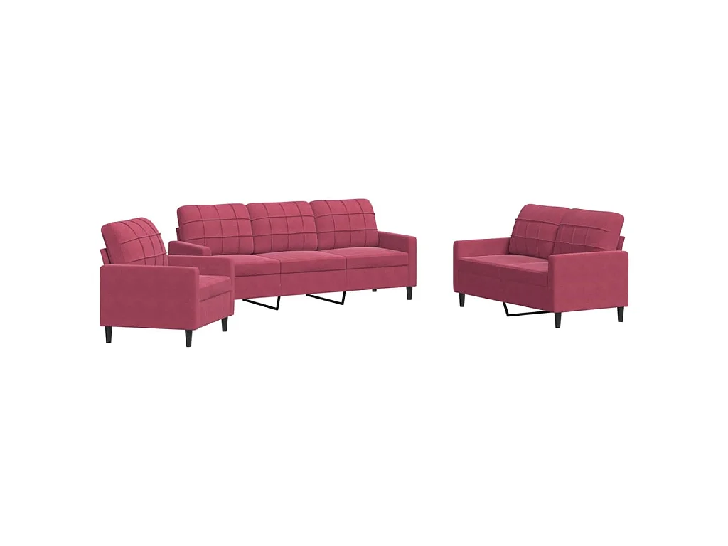 3-delige Loungeset met kussens fluweel wijnrood