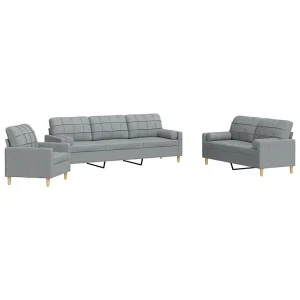 3-delige Loungeset met sierkussens stof lichtgrijs 3-delige Loungeset met sierkussens stof lichtgrijs