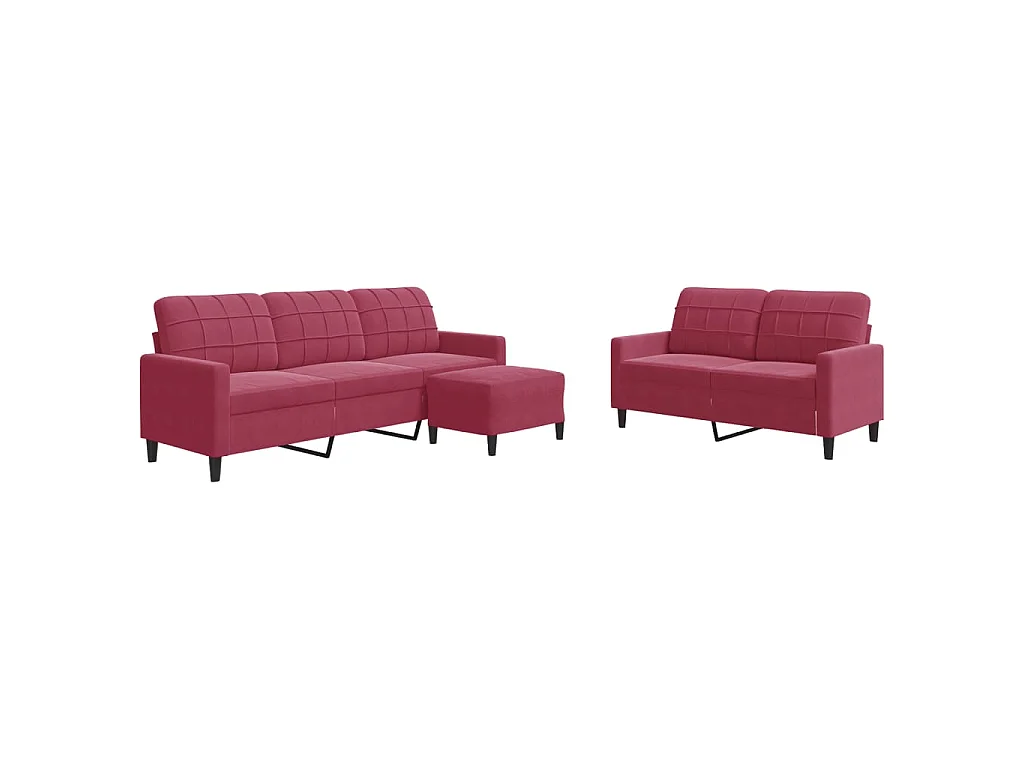 3-delige Loungeset met kussens fluweel wijnrood
