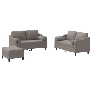 3-delige Loungeset met kussens stof taupe 3-delige Loungeset met kussens stof taupe
