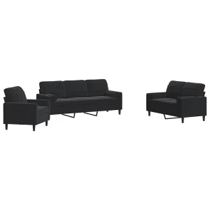 3-delige Loungeset met kussens en bolsters fluweel zwart 3-delige Loungeset met kussens en bolsters fluweel zwart