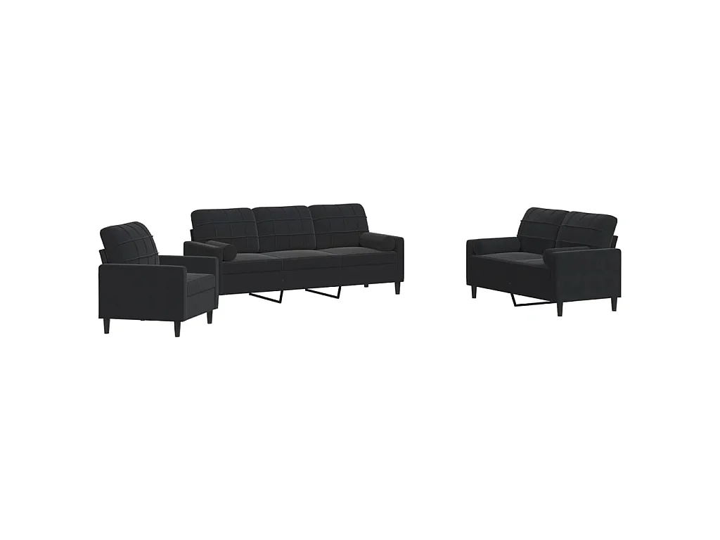 3-delige Loungeset met kussens en bolsters fluweel zwart
