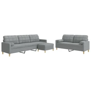 3-delige Loungeset met voetenbank en kussens stof lichtgrijs 3-delige Loungeset met voetenbank en kussens stof lichtgrijs