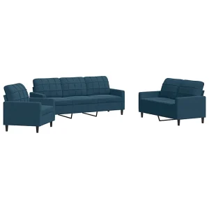 3-delige Loungeset met kussens fluweel blauw 3-delige Loungeset met kussens fluweel blauw