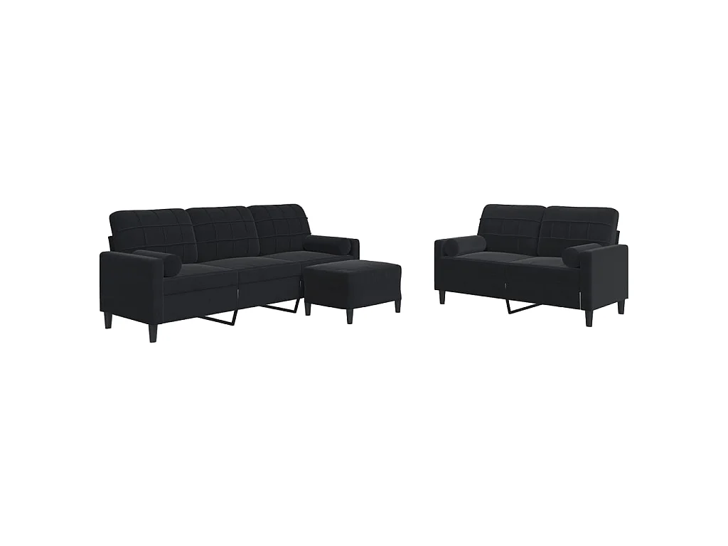 3-delige Loungeset met kussens en bolsters fluweel zwart