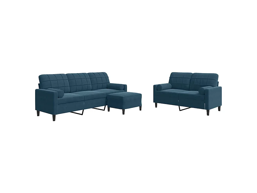 3-delige Loungeset met kussens en bolsters fluweel blauw