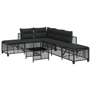 3-delige Loungeset met kussens poly rattan zwart 3-delige Loungeset met kussens poly rattan zwart