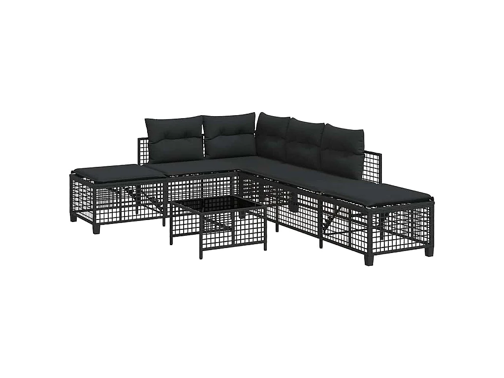 3-delige Loungeset met kussens poly rattan zwart