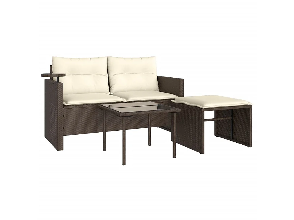 3-delige Loungeset met kussens poly rattan bruin