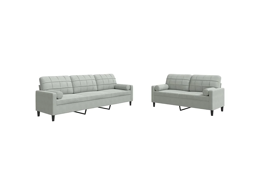 2-delige Loungeset met kussens en bolsters fluweel lichtgrijs