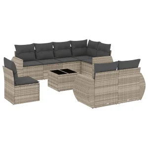 9-delige Loungeset met kussens poly rattan lichtgrijs 9-delige Loungeset met kussens poly rattan lichtgrijs