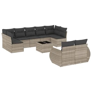 10-delige Loungeset met kussens poly rattan lichtgrijs 10-delige Loungeset met kussens poly rattan lichtgrijs