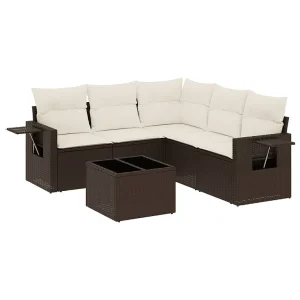 6-delige Loungeset met kussens poly rattan bruin 6-delige Loungeset met kussens poly rattan bruin