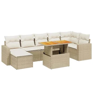 8-delige Loungeset met kussens poly rattan beige 8-delige Loungeset met kussens poly rattan beige