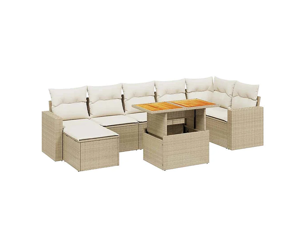 8-delige Loungeset met kussens poly rattan beige