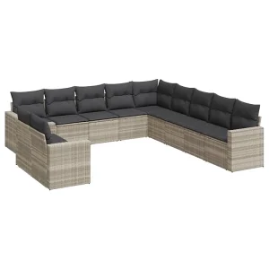 11-delige Loungeset met kussens poly rattan lichtgrijs 11-delige Loungeset met kussens poly rattan lichtgrijs