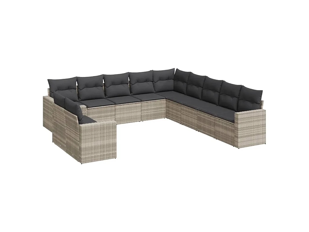 11-delige Loungeset met kussens poly rattan lichtgrijs