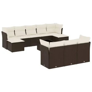 11-delige Loungeset met kussens poly rattan bruin 11-delige Loungeset met kussens poly rattan bruin