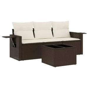 4-delige Loungeset met kussens poly rattan bruin 4-delige Loungeset met kussens poly rattan bruin
