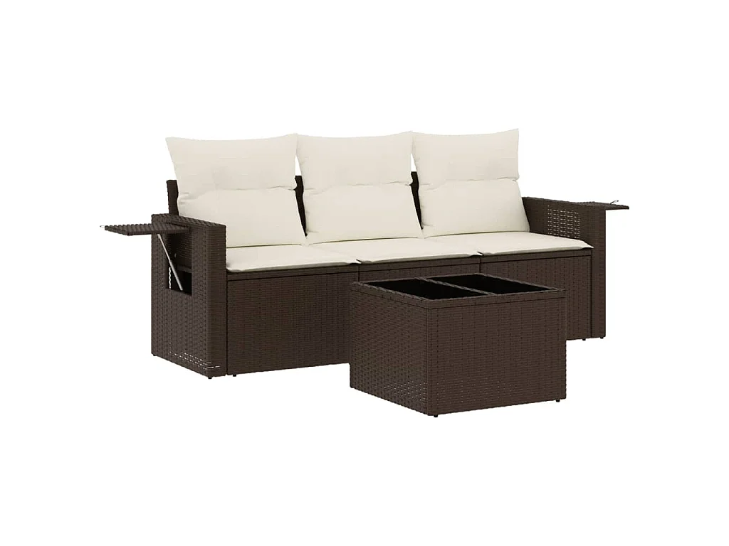 4-delige Loungeset met kussens poly rattan bruin