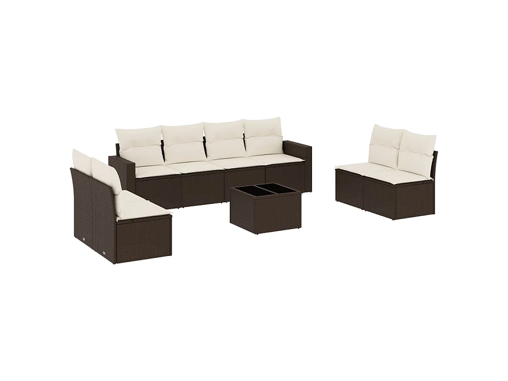 9-delige Loungeset met kussens poly rattan bruin