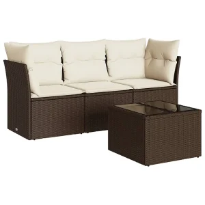 4-delige Loungeset met kussens poly rattan bruin 4-delige Loungeset met kussens poly rattan bruin